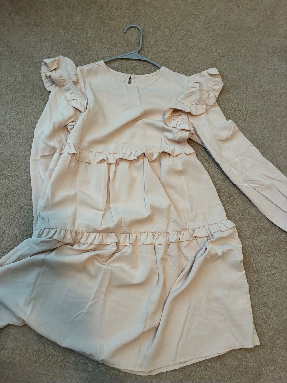 Women's Long Sleeve Ruffle Tiered Dress in Light Cream
